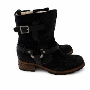 UGG Black Moto Boots with Buckle Detail